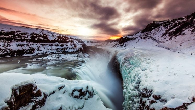 Iceland Gullfoss Waterfall Winter